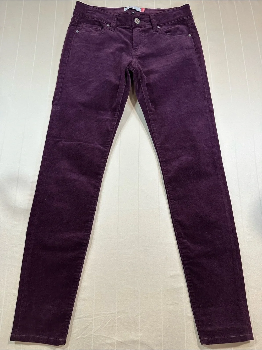 cabi Skinny Corduroy Pants Vino Burgundy Plum Size 4 Dark Academia Style 3197